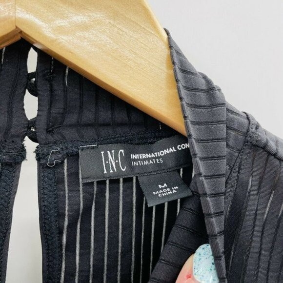 INC Size Medium Shadow Stripe Thong Bodysuit 1023 - Picture 9 of 11